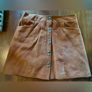 INTERMIX Brown Mini Suede Skirt with Buttons